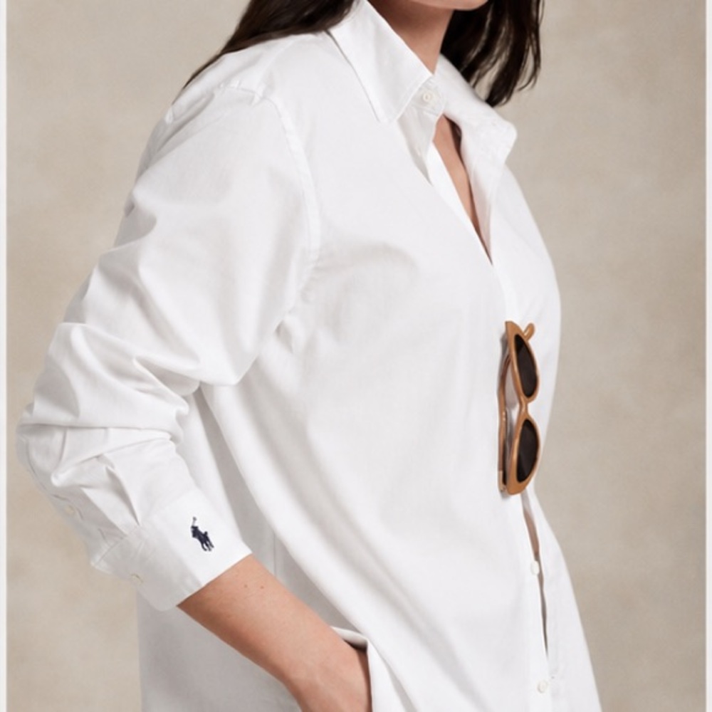 Ralph Lauren White Button-Up Shirt with Embroidered Pony